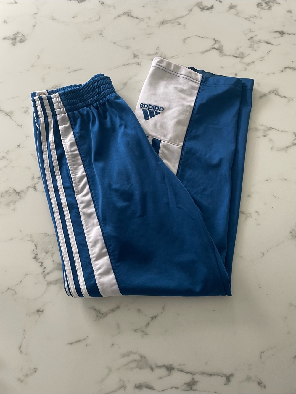 adidas Blue and White Fill Leg Snap-Open Track / Basketball Pants